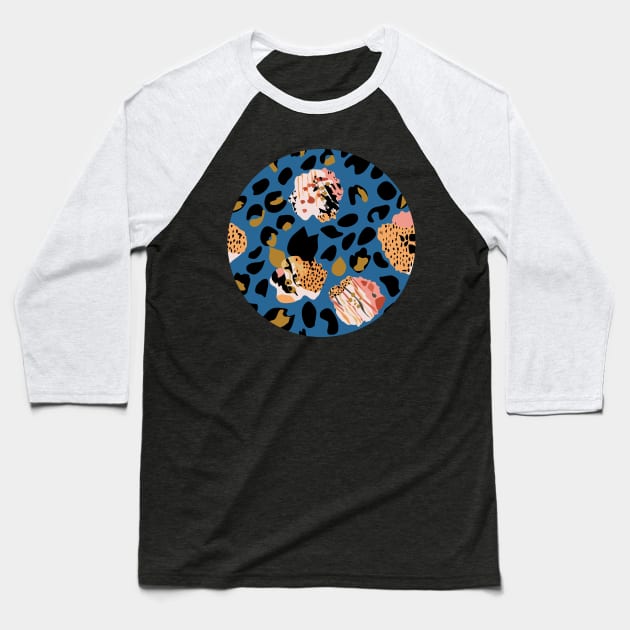 Modern abstract rose and leopard texture blue Baseball T-Shirt by dvongart